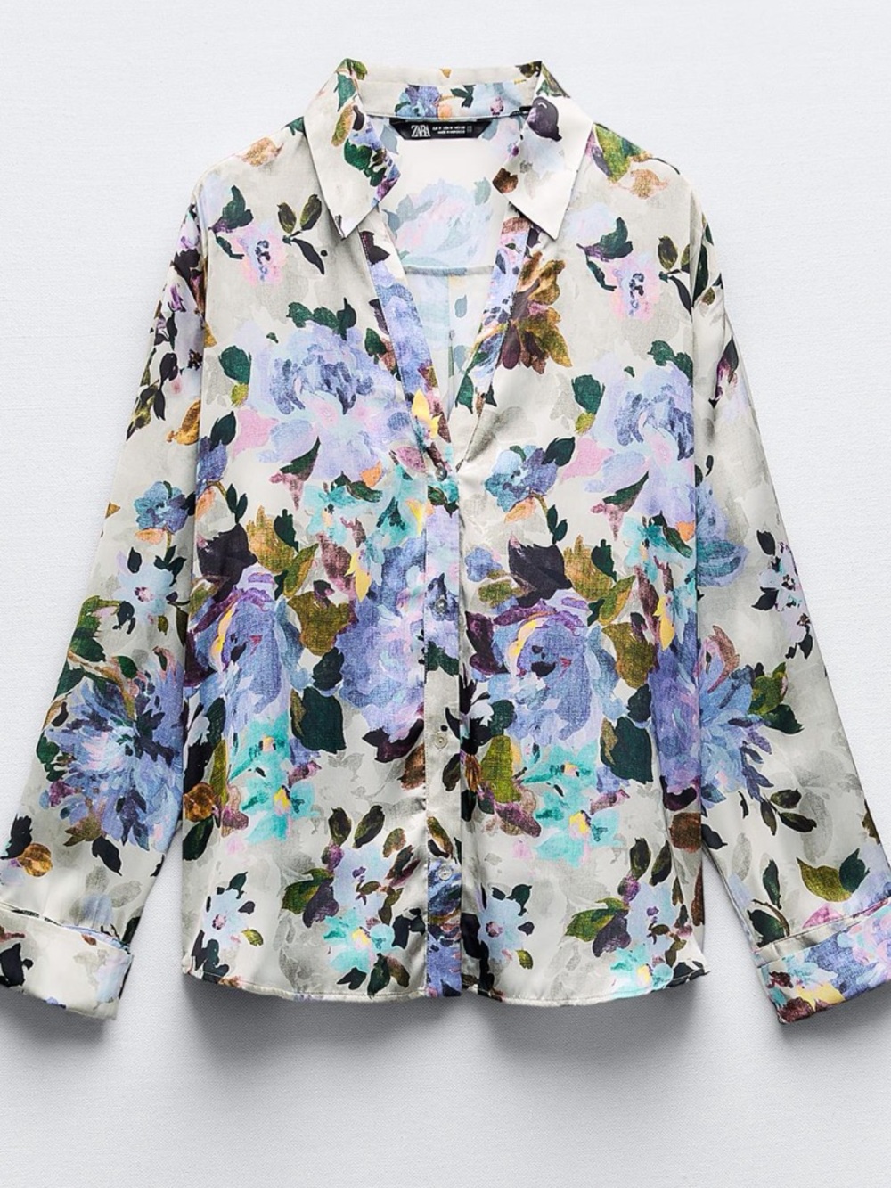 Zara Cream Blouse with Blue, Green & Purple Floral Print